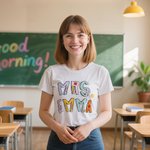 Personlig Apple Scissors 100% bomull mjuk Crewneck lärare T-shirt med text Tillbaka till skolan uppskattning gåva för kvinnor lärare