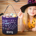 Truco o trato personalizado fluorescente calabaza fantasma murciélago reutilizable cubo de caramelos con el nombre de Halloween Fiesta de regalos para niños