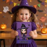 Personalised Witch Hat Cartoon Character A5 Spiral Notebook with Name Halloween Gift for Boys Girls