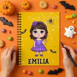 Personalised Witch Hat Cartoon Character A5 Spiral Notebook with Name Halloween Gift for Boys Girls