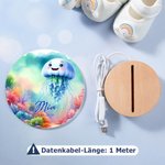 Personalisiertes Fantasy Quallen Wal Meerestiere LED-Nachtlicht mit Namen Datum und Holzsockel Haus Deko Geburtstag Geschenk für Kinder