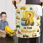 Personalized Excavator Fantasy Unicorn Dinosaur Storage Laundry Basket with Name Nursery Decoration Children's Day Birthday Gift for Boys Girls