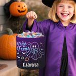 Truco o trato personalizado fluorescente calabaza fantasma murciélago reutilizable cubo de caramelos con el nombre de Halloween Fiesta de regalos para niños