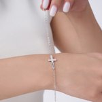 Personalised Minimalist Cross Name Bracelet Dainty Jewellery Christening Anniversary Birthday Gift for Women