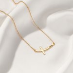 Personalized Sideways Curved Cross Necklace with Name Dainty Jewelry Birthday Anniversary Communion Gift for Women