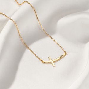 Personalised Sideways Curved Cross Necklace with Name Dainty Jewellery Birthday Anniversary Communion Gift for Women