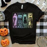 Personalized Gothic Ghost Pumpkin Black Cat Castle Multicolor  T-shirt Sweatshirt with Name Halloween Costume Holiday Gift for Family Friends Girls