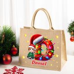 Personalizada Personaje de dibujos animados de Papá Noel Sombrero Inicial Grande Portátil Bolsa de Yute con Nombre Cumpleaños Navidad Regalo para la Familia Amigos