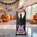 Personalized Cute Cartoon Bow Ghost PU Leather Protective Wine Bag with Name Halloween Party Gift for Wine Lovers