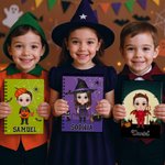 Personalised Witch Hat Cartoon Character A5 Spiral Notebook with Name Halloween Gift for Boys Girls
