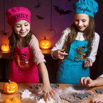 Personalized Cartoon Witch Character Pumpkin Adjustable Apron Chef Hat Set with Name and Initial Daily Use Halloween Party Gift for Kids