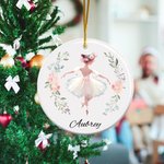 Personalised Floral Ballet Girl Ornament with Name Christmas Home Decor Birthday Gift for Ballerinas Dancers
