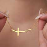 Personalized Sideways Curved Cross Necklace with Name Dainty Jewelry Birthday Anniversary Communion Gift for Women