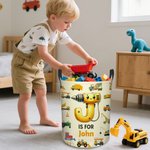 Personalized Excavator Fantasy Unicorn Dinosaur Storage Laundry Basket with Name Nursery Decoration Children's Day Birthday Gift for Boys Girls