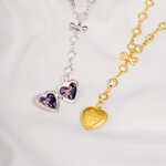 Personalizado Coquette Bow Knot Collar en forma de corazón Dainty Joyería con 1-2 Fotos Cumpleaños Aniversario Regalo para Mujeres