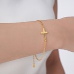 Personalised Minimalist Cross Name Bracelet Dainty Jewellery Christening Anniversary Birthday Gift for Women