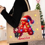 Personalizada Personaje de dibujos animados de Papá Noel Sombrero Inicial Grande Portátil Bolsa de Yute con Nombre Cumpleaños Navidad Regalo para la Familia Amigos