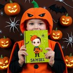 Personalised Witch Hat Cartoon Character A5 Spiral Notebook with Name Halloween Gift for Boys Girls