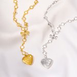 Personalizado Coquette Bow Knot Collar en forma de corazón Dainty Joyería con 1-2 Fotos Cumpleaños Aniversario Regalo para Mujeres