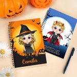 Personalised Witch Hat Cartoon Character A5 Spiral Notebook with Name Halloween Gift for Boys Girls