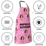 Personalised 1-12 Funny Face Photo Adjustable Apron with Name and Pockets Birthday Mother's Day Gift for Mom Grandma
