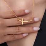 Personalized Sideways Curved Cross Necklace with Name Dainty Jewelry Birthday Anniversary Communion Gift for Women