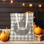 Personalized Pumpkin Plaid Pattern Reusable Canvas Bag with Name Autumn Accessories Halloween Thanksgiving Day Gift for Women