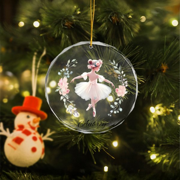 Personalized Floral Ballet Girl Ornament with Name Christmas Home Decor Birthday Gift for Ballerinas Dancers