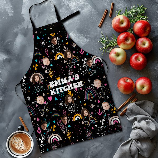 Personalised 1-12 Funny Face Photo Adjustable Apron with Name and Pockets Birthday Mother's Day Gift for Mom Grandma