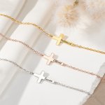 Personalised Minimalist Cross Name Bracelet Dainty Jewellery Christening Anniversary Birthday Gift for Women