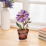 Personalized Faux Stained Glass Birth Flower Pot Acrylic Plaque with Name Home Decor Anniversary Birthday Gift for Family Friends Kids