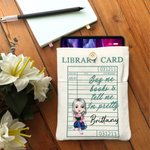 Personalized Library Card Cartoon Character Book Sleeve Protector with Front Pocket and Name Reading Club Birthday Gift for Bookworms