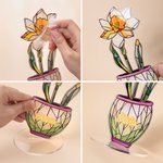 Personalized Faux Stained Glass Birth Flower Pot Acrylic Plaque with Name Home Decor Anniversary Birthday Gift for Family Friends Kids