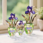 Personalized Faux Stained Glass Birth Flower Pot Acrylic Plaque with Name Home Decor Anniversary Birthday Gift for Family Friends Kids