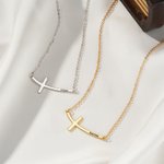 Personalized Sideways Curved Cross Necklace with Name Dainty Jewelry Birthday Anniversary Communion Gift for Women