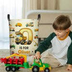 Personalized Excavator Fantasy Unicorn Dinosaur Storage Laundry Basket with Name Nursery Decoration Children's Day Birthday Gift for Boys Girls