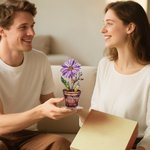 Personalized Faux Stained Glass Birth Flower Pot Acrylic Plaque with Name Home Decor Anniversary Birthday Gift for Family Friends Kids