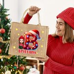 Personalizada Personaje de dibujos animados de Papá Noel Sombrero Inicial Grande Portátil Bolsa de Yute con Nombre Cumpleaños Navidad Regalo para la Familia Amigos