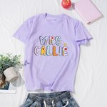 Personlig Apple Scissors 100% bomull mjuk Crewneck lärare T-shirt med text Tillbaka till skolan uppskattning gåva för kvinnor lärare