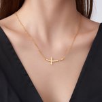 Personalized Sideways Curved Cross Necklace with Name Dainty Jewelry Birthday Anniversary Communion Gift for Women
