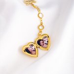 Personalizado Coquette Bow Knot Collar en forma de corazón Dainty Joyería con 1-2 Fotos Cumpleaños Aniversario Regalo para Mujeres