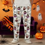 Personalized Halloween Theme 1-4 Face Photos Soft Skin-Friendly Pajama Pants Halloween Gift for Family Friends