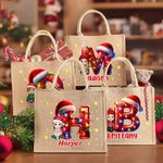Personalizada Personaje de dibujos animados de Papá Noel Sombrero Inicial Grande Portátil Bolsa de Yute con Nombre Cumpleaños Navidad Regalo para la Familia Amigos