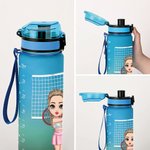 Gepersonaliseerde Tennis Badminton Pickleball Cartoon Karakter Naam 32 oz Sport Waterfles met Schaalverdeling Verjaardagscadeau voor sportliefhebbers