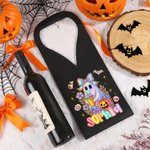 Personalized Cute Cartoon Bow Ghost PU Leather Protective Wine Bag with Name Halloween Party Gift for Wine Lovers