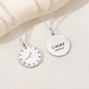 Personalised Dial Desgin Inlaid Zircon Necklace with Name Date and Time Dainty Jewellery Birthday Anniversary Gift for Baby New Mom