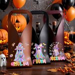 Personalized Cute Cartoon Bow Ghost PU Leather Protective Wine Bag with Name Halloween Party Gift for Wine Lovers