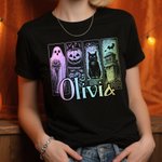 Personalized Gothic Ghost Pumpkin Black Cat Castle Multicolor  T-shirt Sweatshirt with Name Halloween Costume Holiday Gift for Family Friends Girls