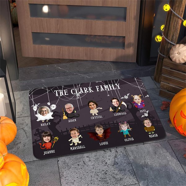 Personalised Halloween Theme 1-10 Face Photos Doormat with Name and Text Home Decor Happy Halloween Gift for Family Friend