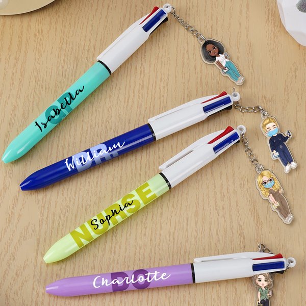 Personalised Cartoon Medical Character Acrylic Charm 4-in-1 Pen with Name and Title Nurse Week Appreciation Gift for Nurse Doctor Medical Staff